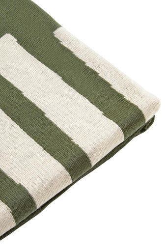 Orsina Green Throw with bold stripes in olive and cream for cosy interiors