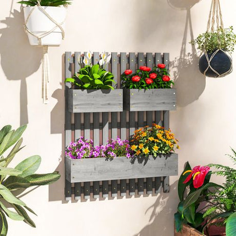 Outsunny Wooden Garden Planters with Trellis Wall-mounted Raised Garden Bed Outsunny