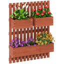Outsunny Wooden Garden Planters with Trellis Wall-mounted Raised Garden Bed Brown Outsunny