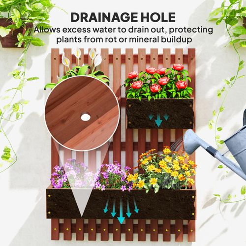 Outsunny Wooden Garden Planters with Trellis Wall-mounted Raised Garden Bed Outsunny