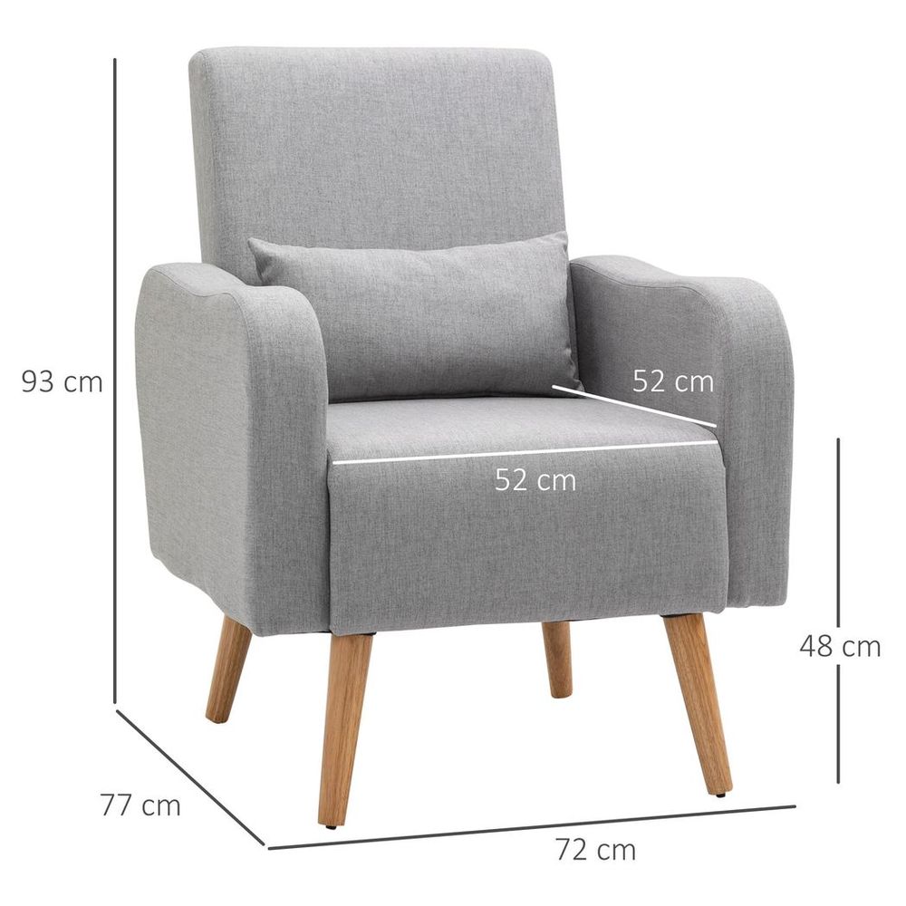 Nordic Leisure Lounge Sofa Accent Chair with Pillow for Bedroom Grey HOMCOM