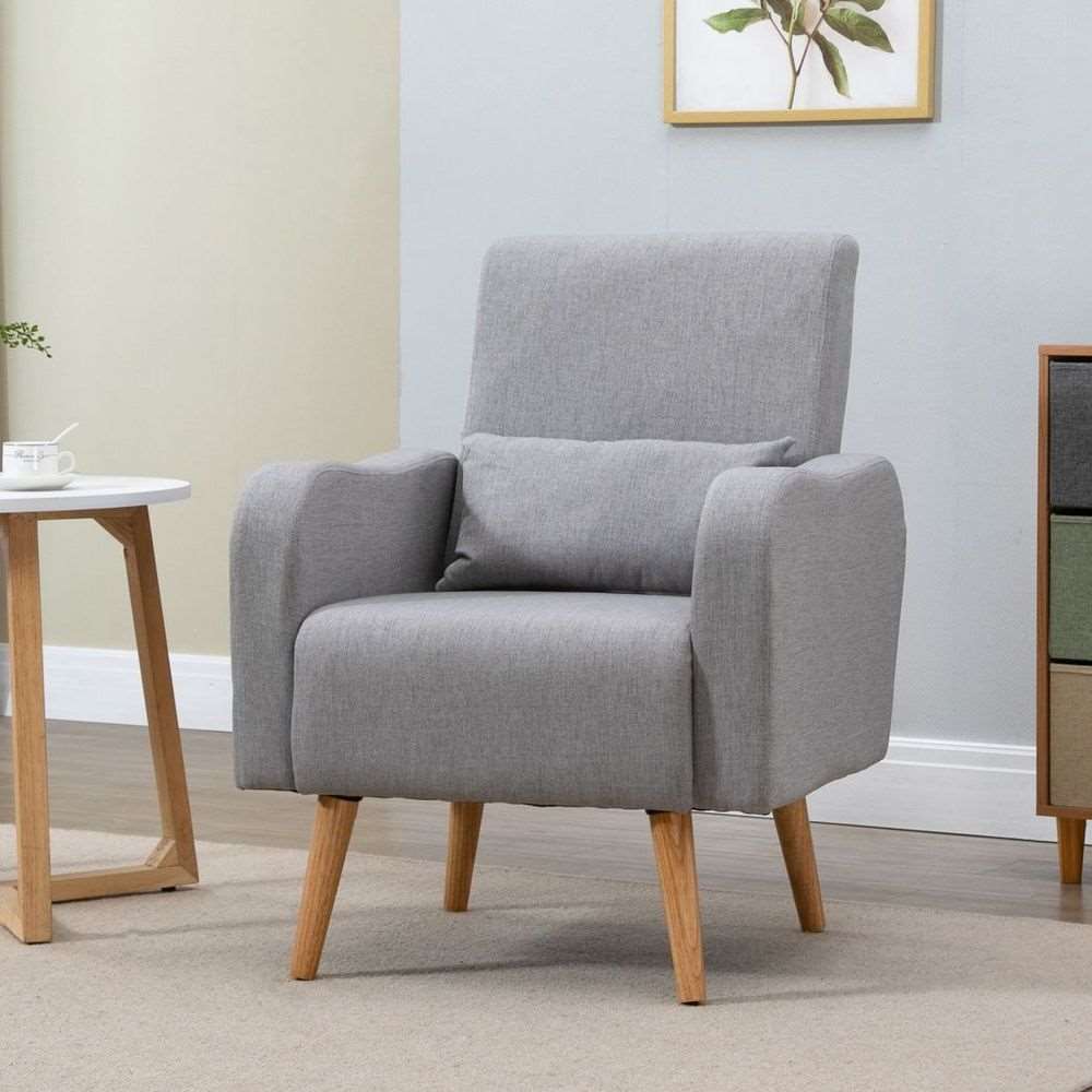 Nordic Leisure Lounge Sofa Accent Chair with Pillow for Bedroom Grey HOMCOM
