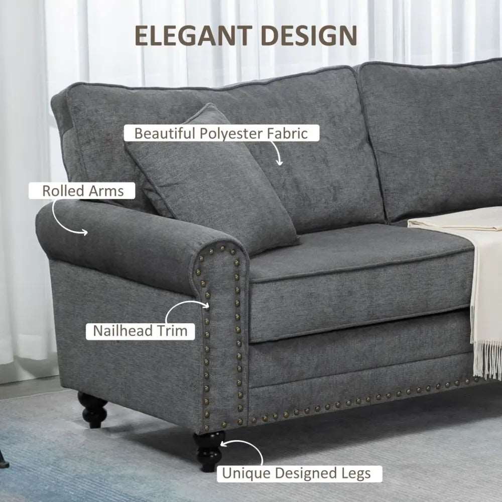 2 Seater Sofa Fabric Sofa with Nailhead Trim Cushions and Throw Pillows Grey Unbranded