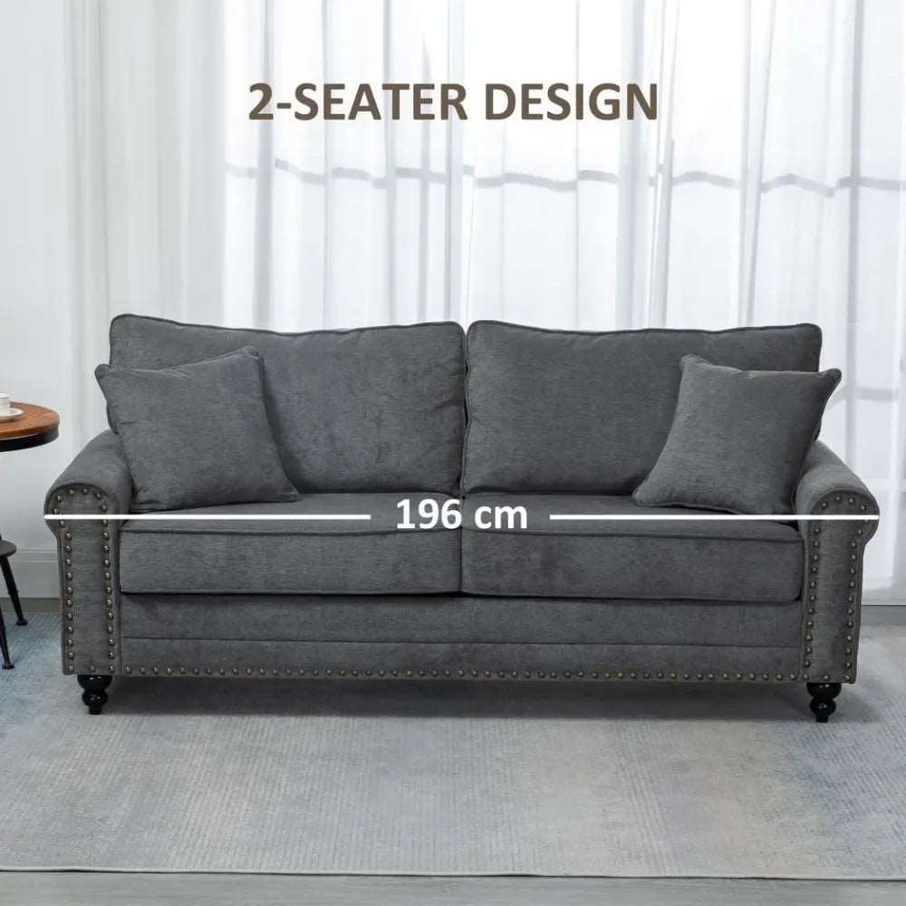 2 Seater Sofa Fabric Sofa with Nailhead Trim Cushions and Throw Pillows Grey Unbranded
