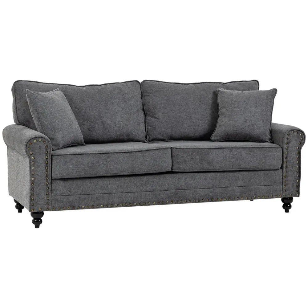 2 Seater Sofa Fabric Sofa with Nailhead Trim Cushions and Throw Pillows Grey Unbranded