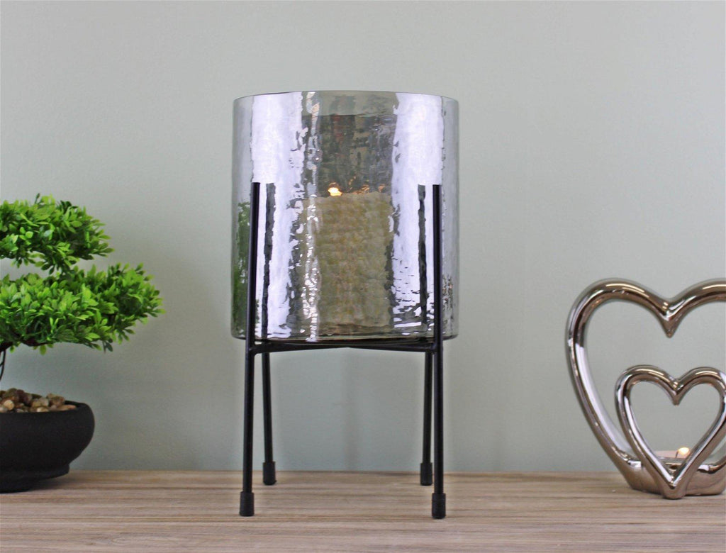 Grey Glass Candle Lantern On Stand, Large Geko Products