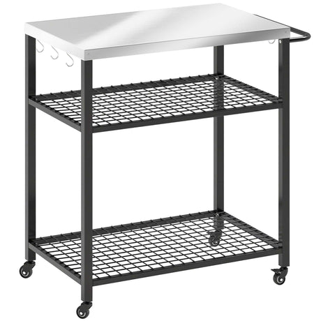 Wise Galleria Grill Cart with Steel Top and Storage Shelves for Outdoor Cooking
