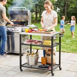 Wise Galleria Grill Cart with Storage and Prep Area for Outdoor Barbecues and Grilling Events