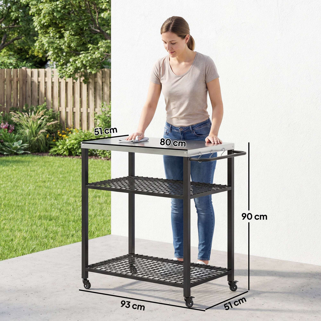 Wise Galleria Grill Cart with two shelves and wheels for easy outdoor cooking and storage