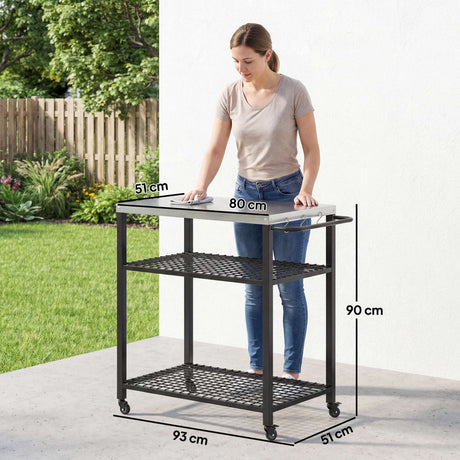 Wise Galleria Grill Cart with two shelves and wheels for easy outdoor cooking and storage