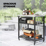 Wise Galleria Grill Cart with spacious storage, open shelves and hooks for tools and condiments