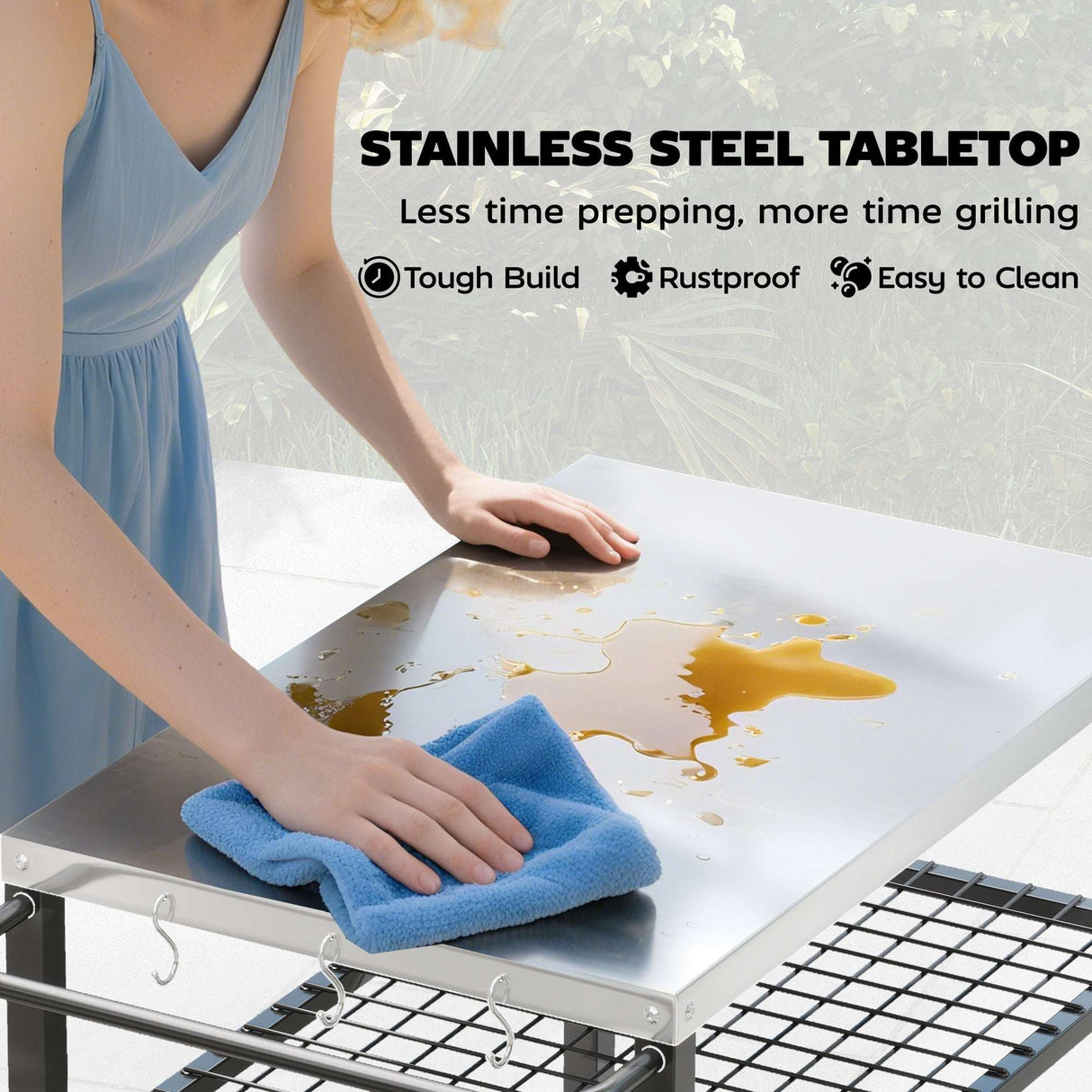 Wise Galleria Grill Cart with stainless steel tabletop for easy cleaning and efficient outdoor grilling