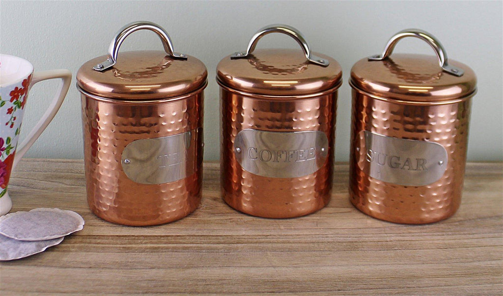 Hammered Copper Set of 3 Tea, Coffee & Sugar Canisters Geko Products