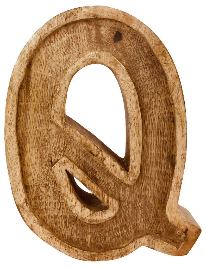 Hand Carved Wooden Embossed Letter Q Geko Products