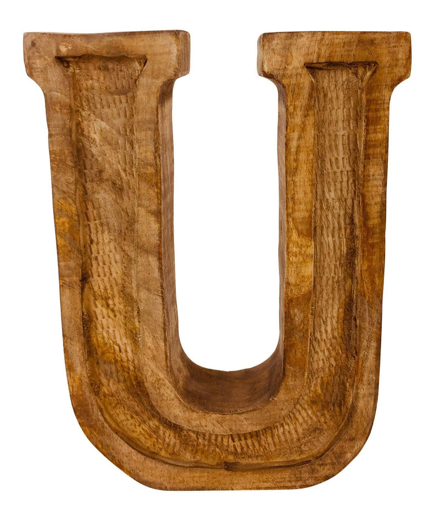 Hand Carved Wooden Embossed Letter U Geko Products