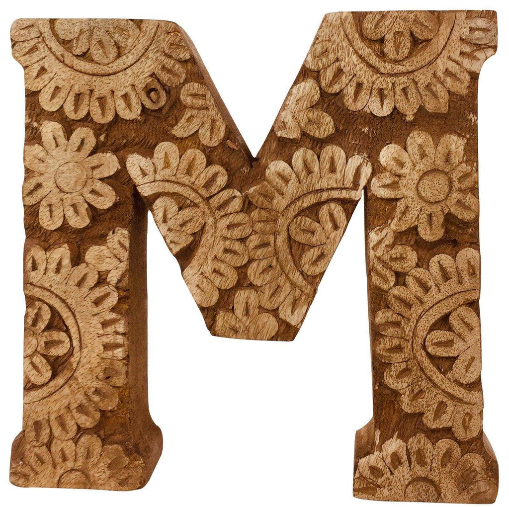 Hand Carved Wooden Flower Letter M Geko Products