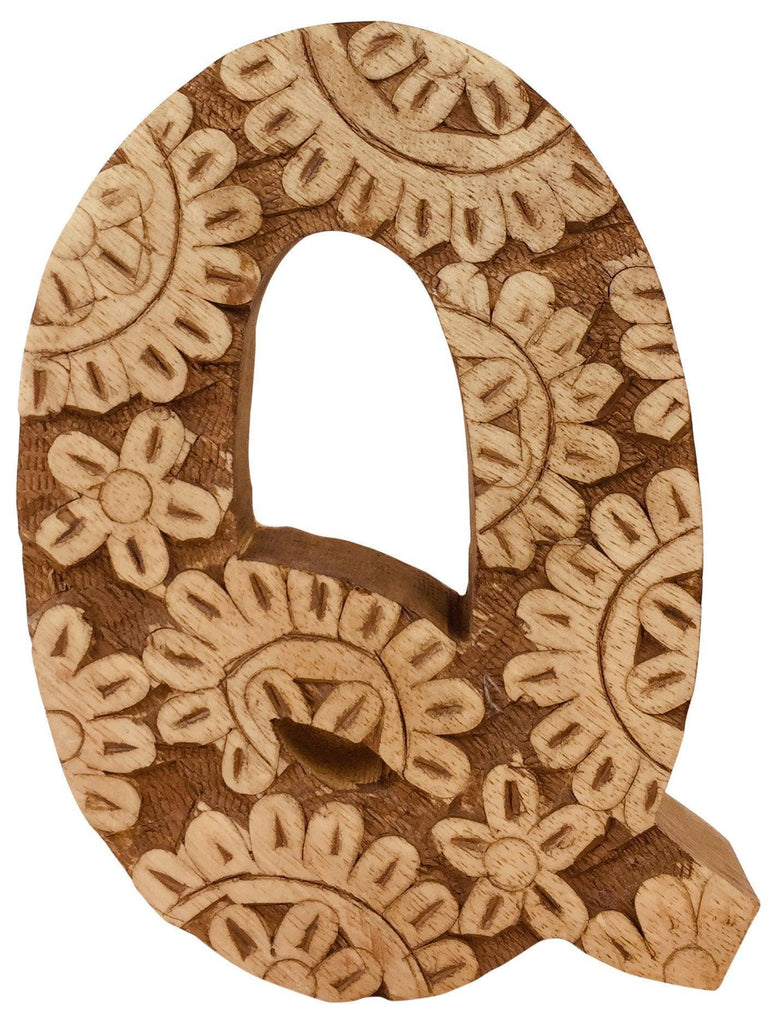 Hand Carved Wooden Flower Letter Q Geko Products