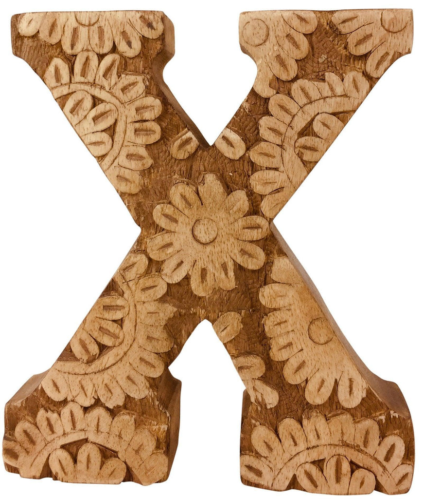 Hand Carved Wooden Flower Letter X Geko Products