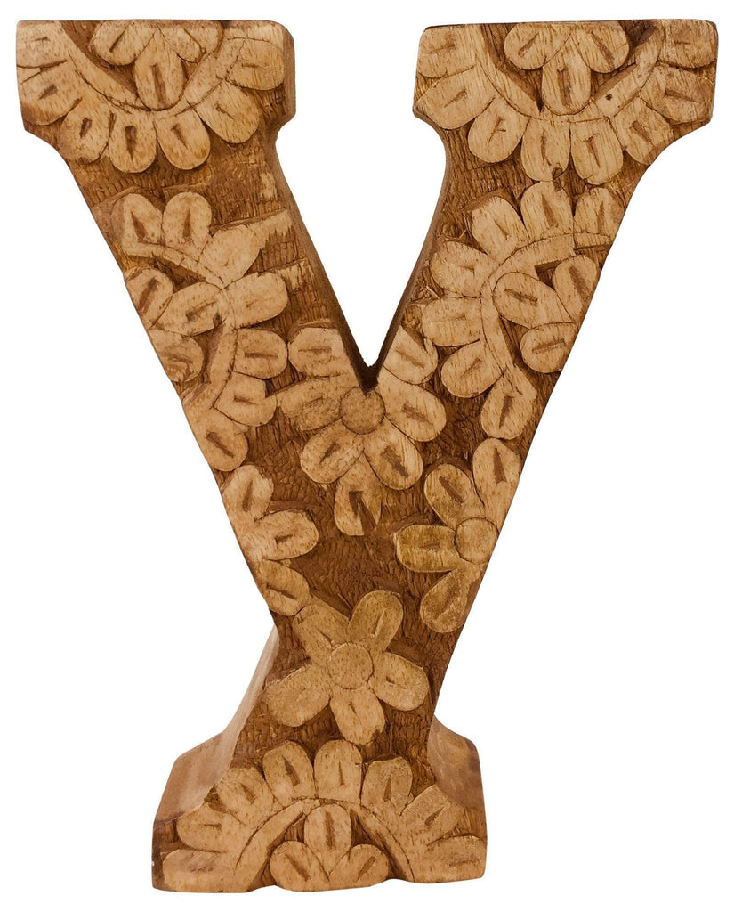 Hand Carved Wooden Flower Letter Y Geko Products