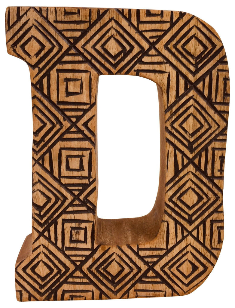 Hand Carved Wooden Geometric Letter D Geko Products