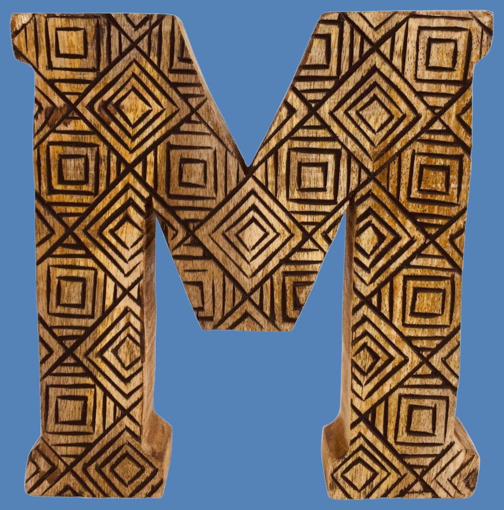 Hand Carved Wooden Geometric Letter M Geko Products