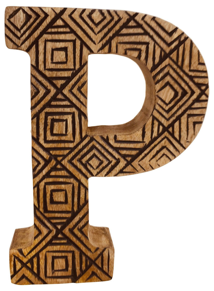 Hand Carved Wooden Geometric Letter P Geko Products