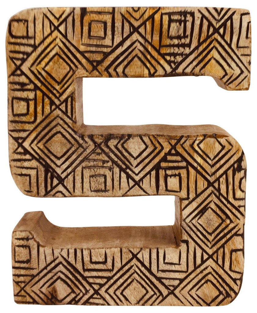 Hand Carved Wooden Geometric Letter S Geko Products