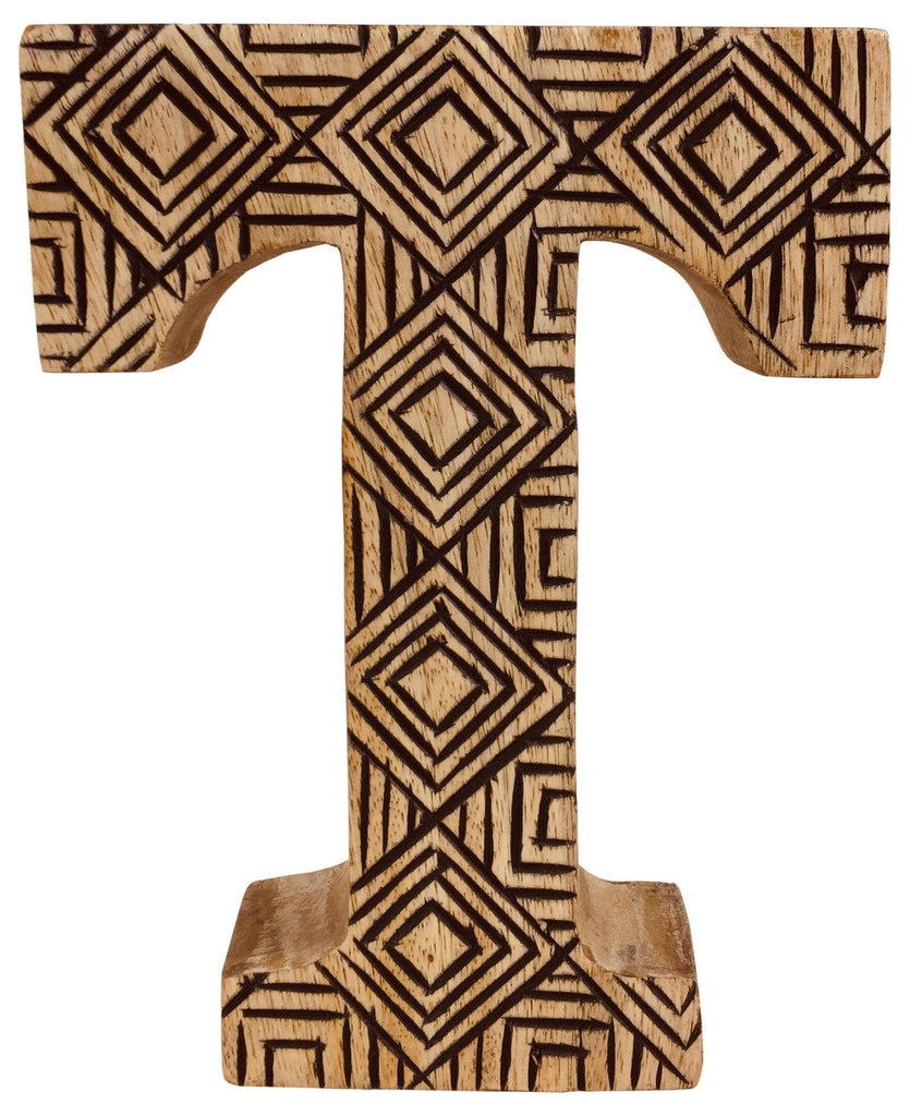 Hand Carved Wooden Geometric Letter T Geko Products