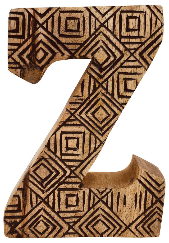 Hand Carved Wooden Geometric Letter Z Geko Products