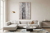 Stylish living room featuring a Hand Painted Canvas artwork above a light grey sofa