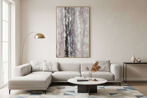 Stylish living room featuring a Hand Painted Canvas artwork above a light grey sofa