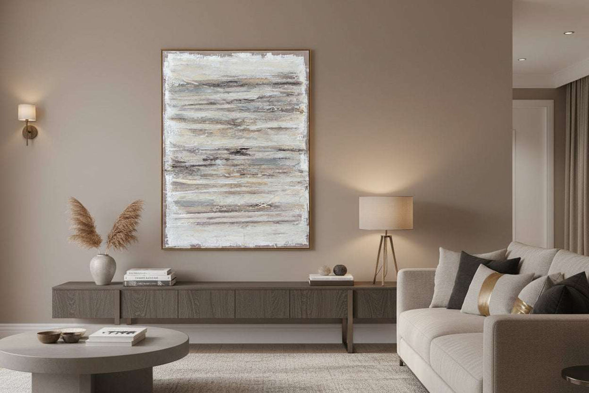 Hand Painted Canvas artwork featuring abstract textured design in neutral tones, ideal for modern living spaces