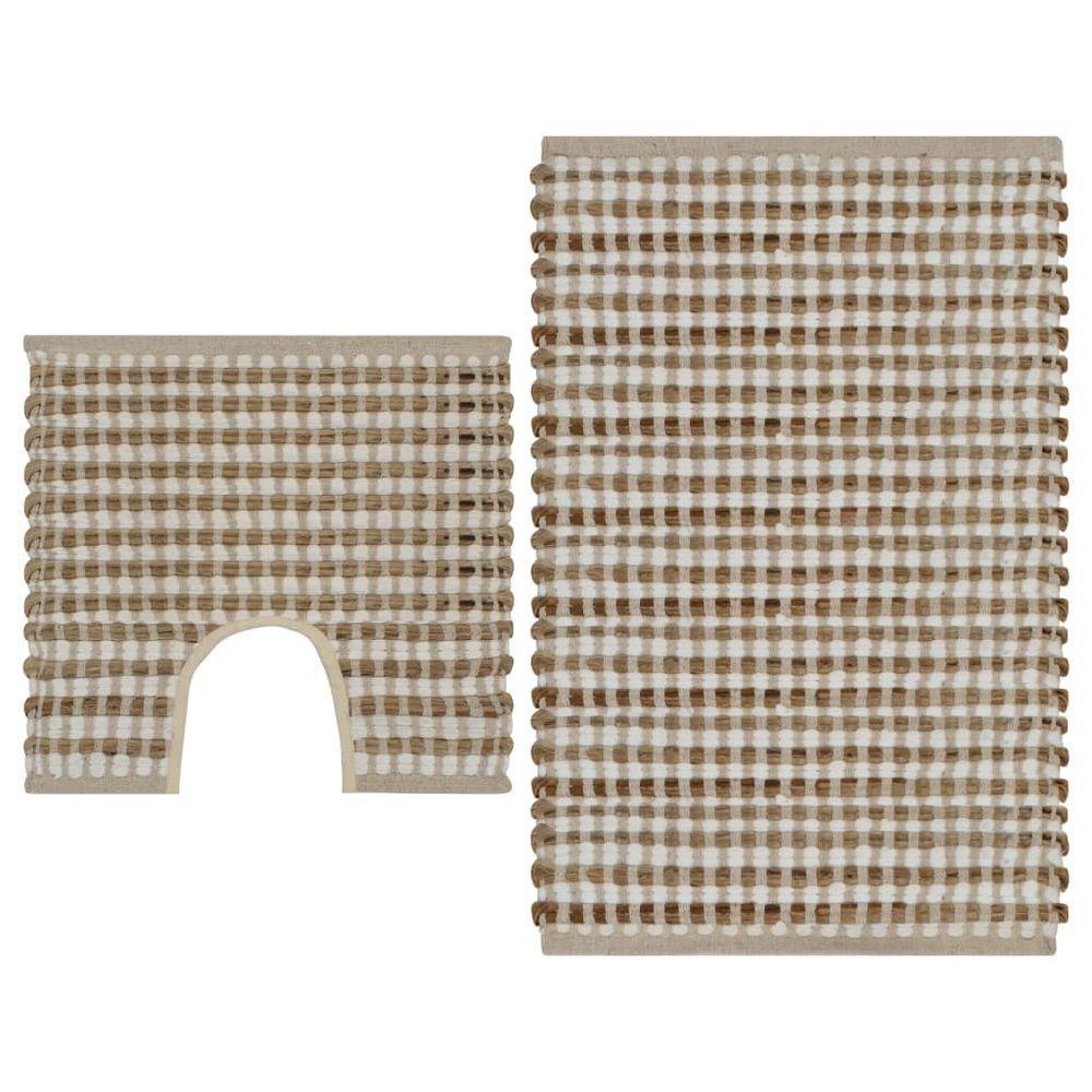 Hand-Woven Jute Bathroom Mat Set Fabric Natural and White vidaXL