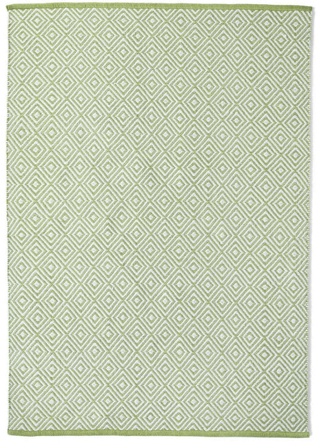 Hand-woven Rug in green with geometric diamond pattern, perfect for contemporary home decor