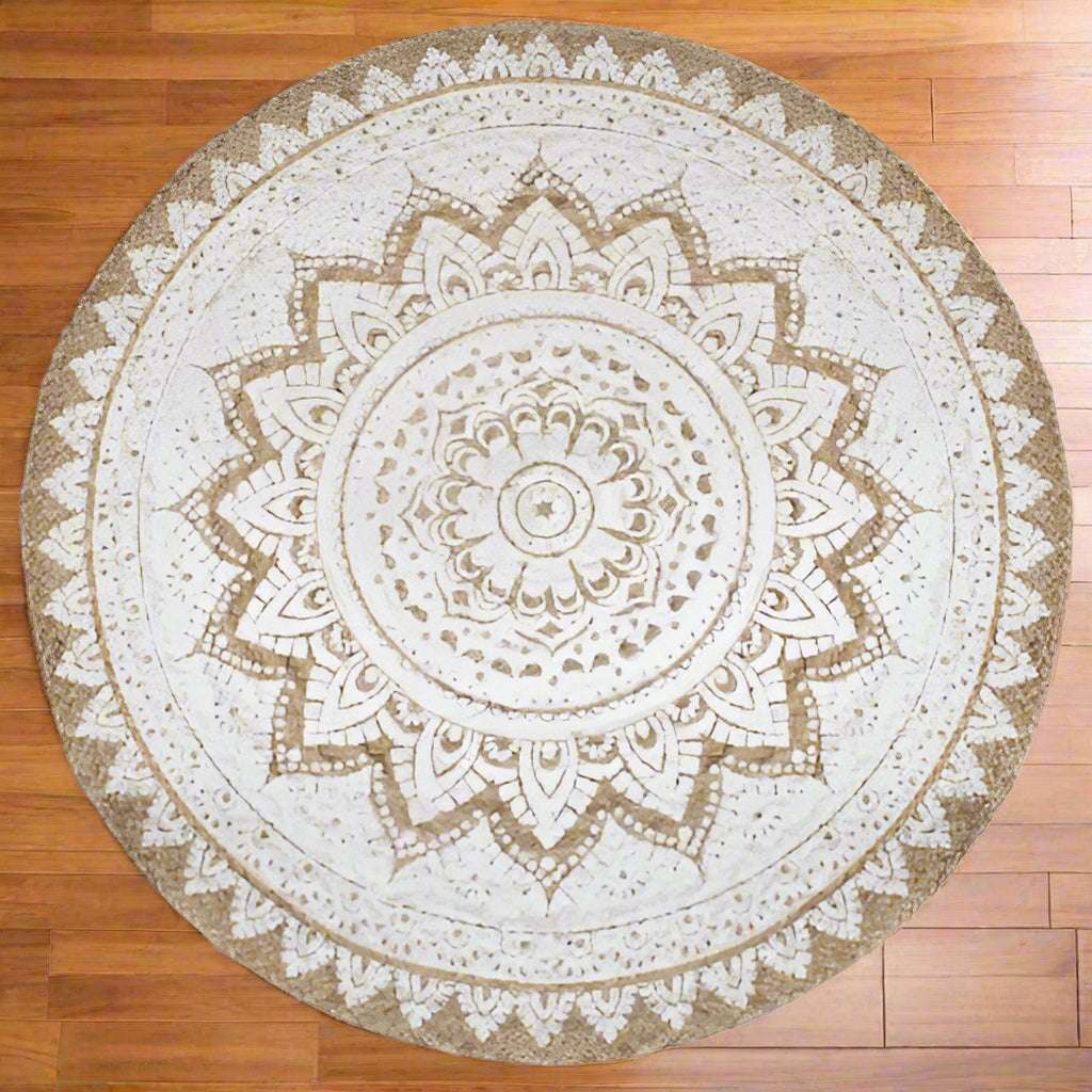 vidaXL Area Rug Braided Jute Printed 180 cm Round vidaXL