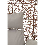 Orsina Hanging Chair featuring a woven design with plush grey cushions for comfortable outdoor seating