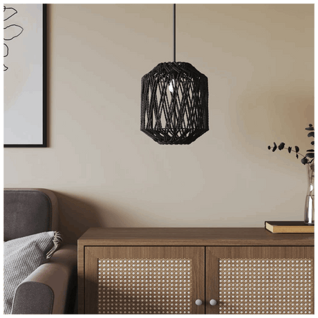 vidaXL Black Woven Lamp Shade Hanging Light for Modern Home Decor