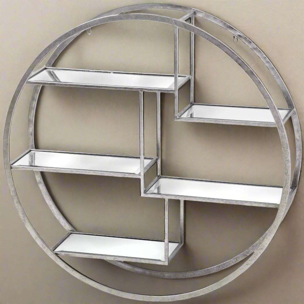 Large Circular Silver Wall Hanging Multi Shelf SILVER METAL Shades 4 Seasons