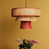Nisu Home Hanging Pendant Light with a Two-Tone Design and Woven Rattan Finish