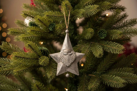 Hanging Santa Star decoration with a textured Santa face, perfect for festive Christmas trees