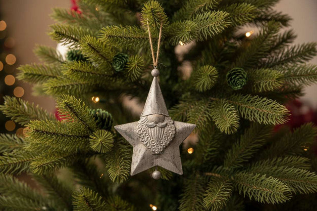 Hanging Santa Star decoration with a textured Santa face, perfect for festive Christmas trees