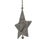 Hanging Santa Star decoration in grey with a carved Santa face, perfect for Christmas tree adornment