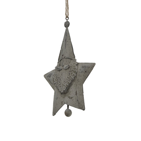 Hanging Santa Star decoration in grey with a carved Santa face, perfect for Christmas tree adornment