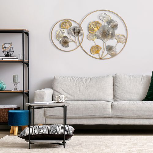 Minimalist Metal Wall Art Ginkgo Leaves Hanging Wall Sculpture, Gold HOMCOM