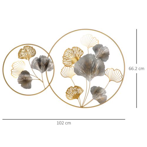 Minimalist Metal Wall Art Ginkgo Leaves Hanging Wall Sculpture, Gold HOMCOM