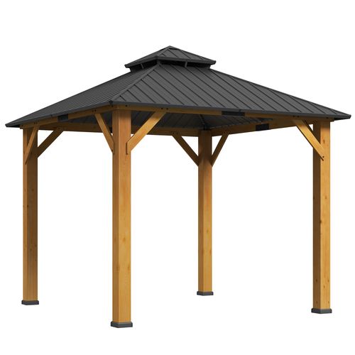 Outsunny Hardtop Gazebo with Wooden Frame, Weatherproof Outsunny