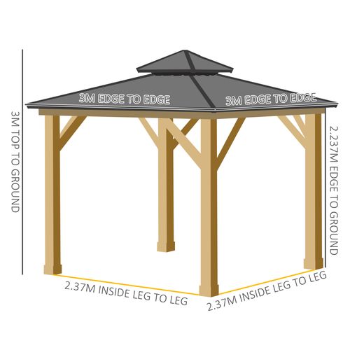 Outsunny Hardtop Gazebo with Wooden Frame, Weatherproof Outsunny