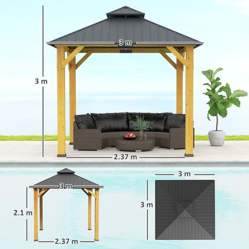 Outsunny Hardtop Gazebo with Wooden Frame, Weatherproof Outsunny