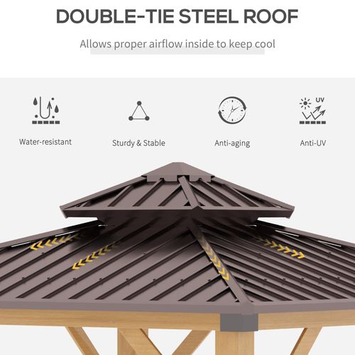 Outsunny Hardtop Gazebo with Wooden Frame, Weatherproof Outsunny