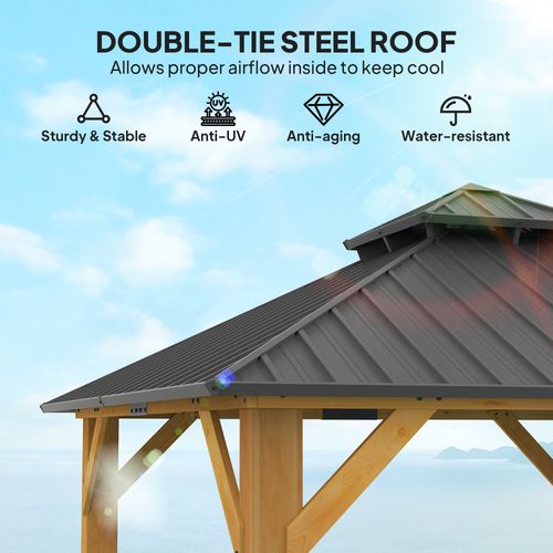 Outsunny Hardtop Gazebo with Wooden Frame, Weatherproof Outsunny